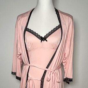 Pajamas Nightie w/Adjustable Spaghetti Straps & Matching Kimono Robe Sz L